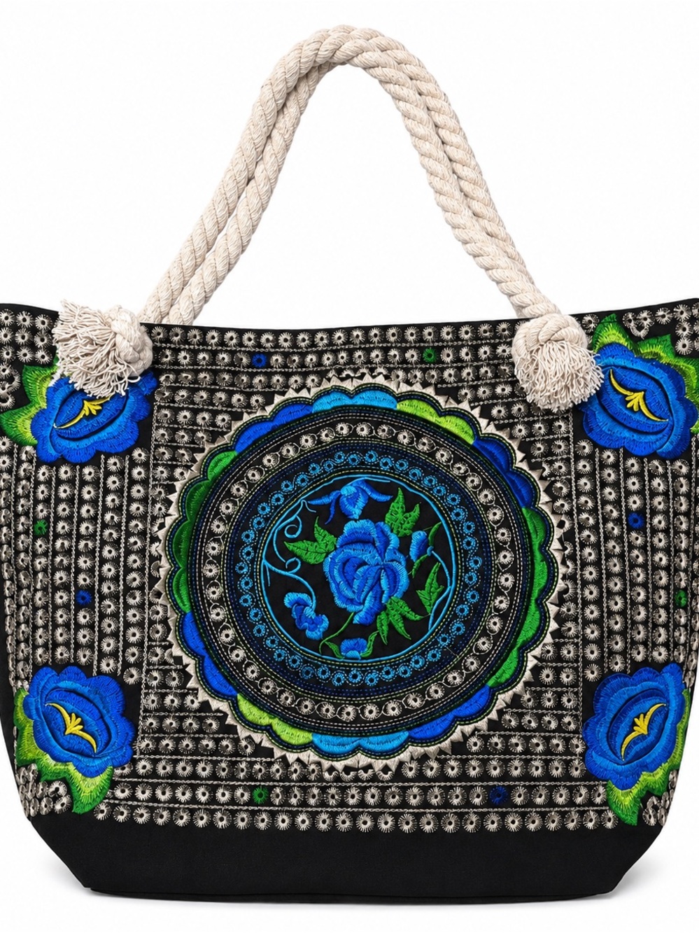 NWT Large Boho Embroidered Minky Accessories Tote Bag